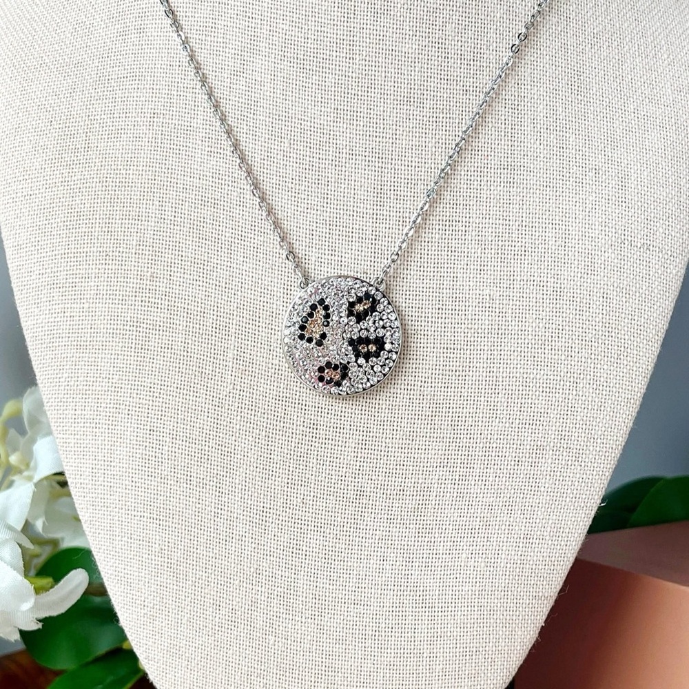 Park Lane LEO Silver Leopard Pave Pendant Necklace, 16”+3”, New